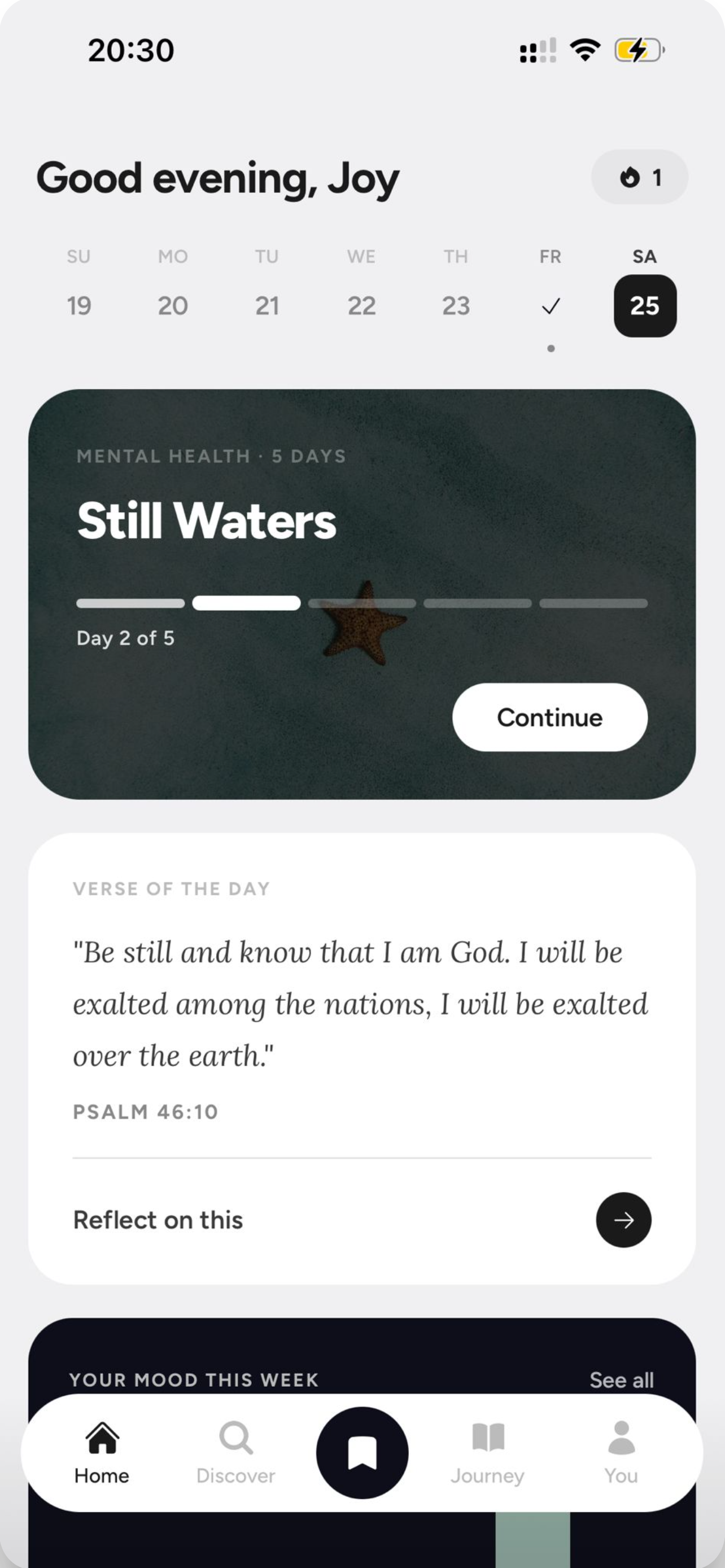 Hazon devotional app home screen showing daily plan